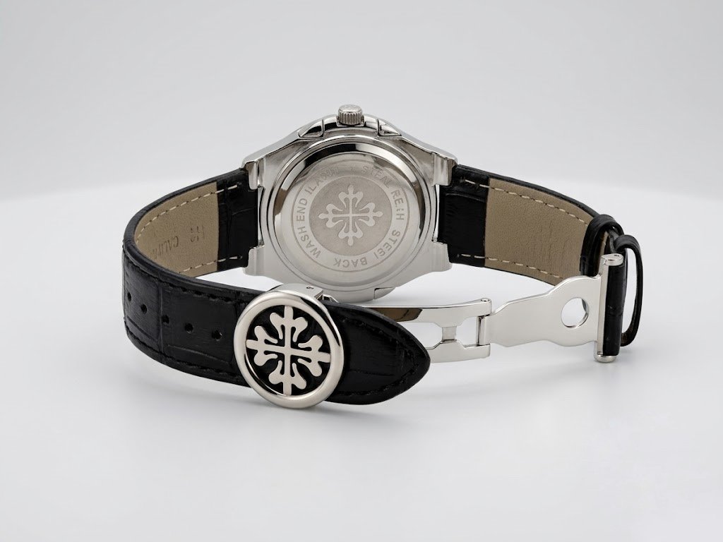 pp classic black leather watch with steel bezel (2) pp classic black leather watch with steel bezel (2)