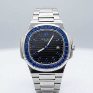 Home pp luxury silver watch with blue crystal bezel 1