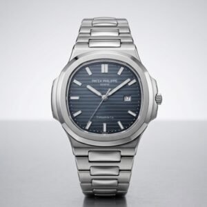 Home pp nautilus steel watch with blue grey dial