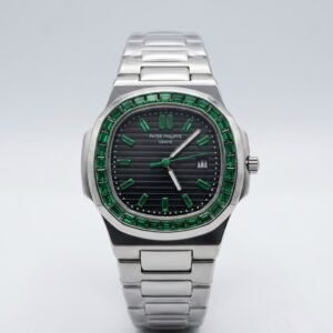 Home patek philippe nautilus emerald bezel silver watch 1