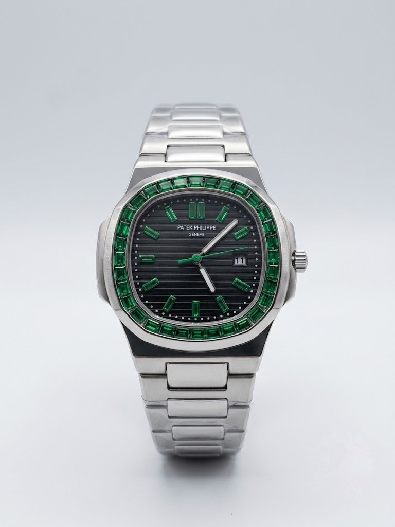 patek philippe nautilus emerald bezel silver watch 1 patek philippe nautilus emerald bezel silver watch 1